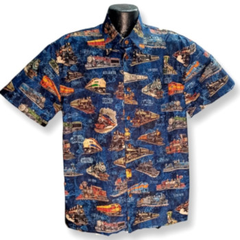 Diesel and Steam Train Hawaiian Shirt- Made in USA- 100% Cotton